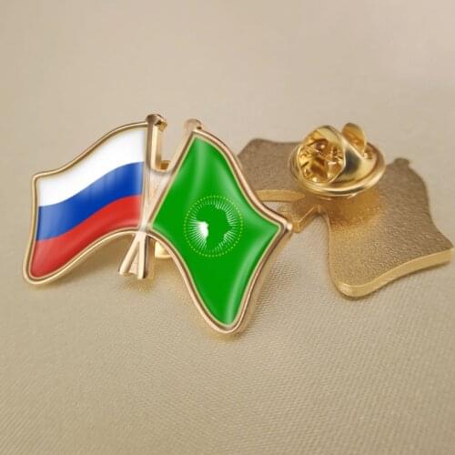 African Union and Russian Federation Crossed Double Friendship Flags Lapel Pins Brooch Badges
