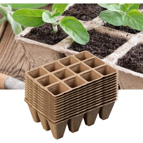 1 Set Growing Tray 12 Grids Degradable Paper Brown Paper Pot Nursery Pots with Labels for Garden Decor Accessories Plant Herb