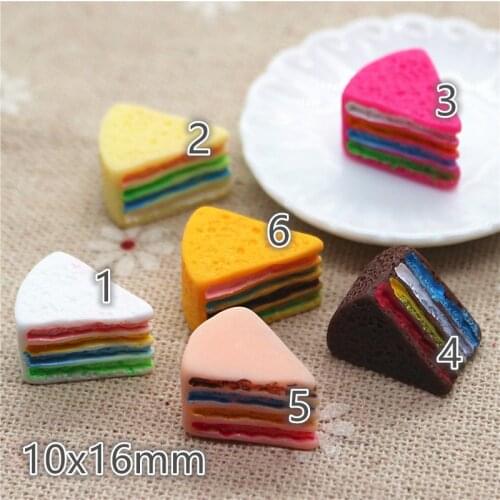 10PCS rainbow color cake Resin Flat back Cabochon Miniature food Art Supply Decoration Charm DIY craft