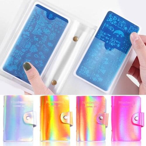 20 Slots Nail Stamping Plates Holder 6.5*12.5cm Rectangular Laser Nail Art Plate Organizer Stamp Template Holder Case Bag