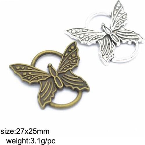 30pcs 27x25mm Antique Bronze/ Antique Silver Alloy Butterfly Charm Pendant Fit Bracelets Necklace DIY Jewelry Making