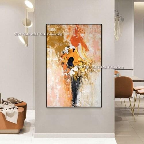 Abstract orange 100% handmade painting for living room gift large vertical modern home decoration oil painting on canvas