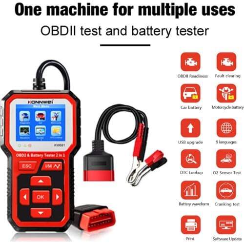 Car Battey Tester Fault Scanner 2 In1 Diagnosis Instrument KW681 OBD2 Scanner Digital Diagnostic Analysis Tool 12V Lead Acid AGM