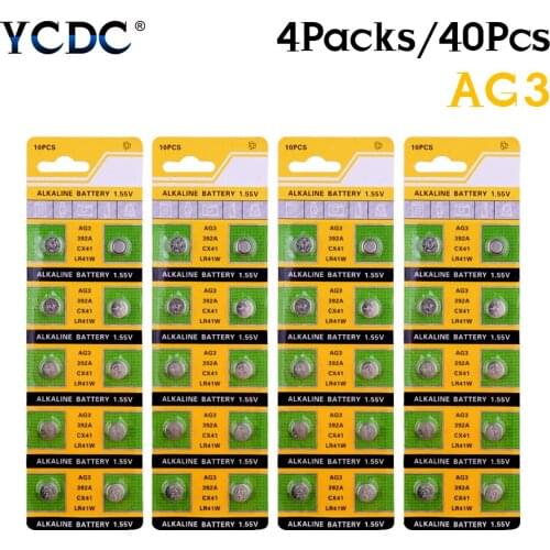 YCDC 40Pcs LR41 AG3 392A SR41SW 384 LR736 V3GA 192 1.55V Battery Watch Coin Cell Wholesale Alkaline Button Batteries Single Use