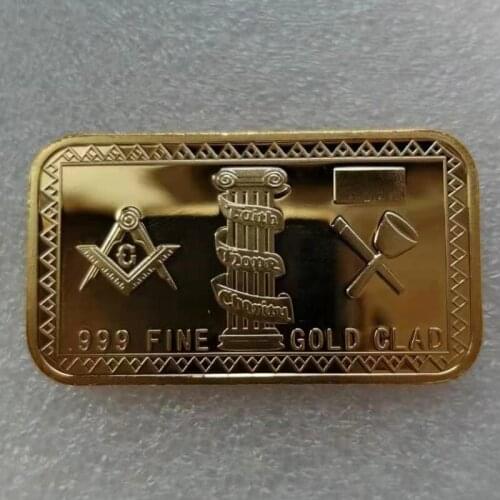 Free and Accepted Masons Gold Bar Masonic Symbol Token Gold Bullion Bar Collectibles Coin