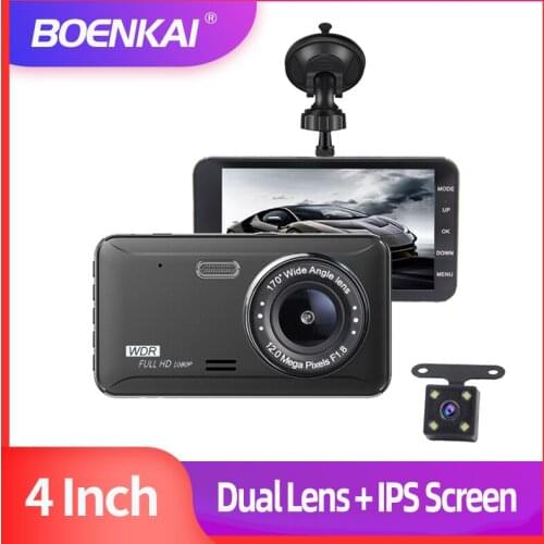 BOENKAI 4 Inch IPS Screen Dash Camera 1080P Car DVR With Dual Camera Lens Front And Rear Car Black Box Driver Recorder
