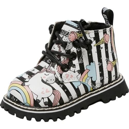 Unicorn Horse Rainbow Microfiber Leather Infant Boots Hard Sole Baby Shoes Girls Kids Winter First Walkers Prewalker 0-24month