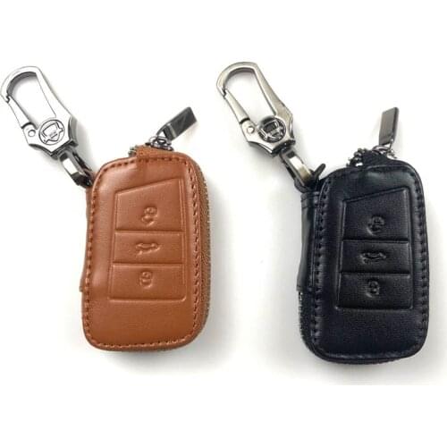Genuine PU Leather Remote Key Bag Case Protector Keyless Clicker Smart Fob Cover Holder Chain Fit For VolksWagen Skoda Series