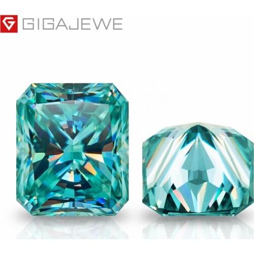 GIGAJEWE Cyan Color Radiant Cut Moissanite Loose Diamond Test Passed Gemstone For DIY Jewelry Making Gift