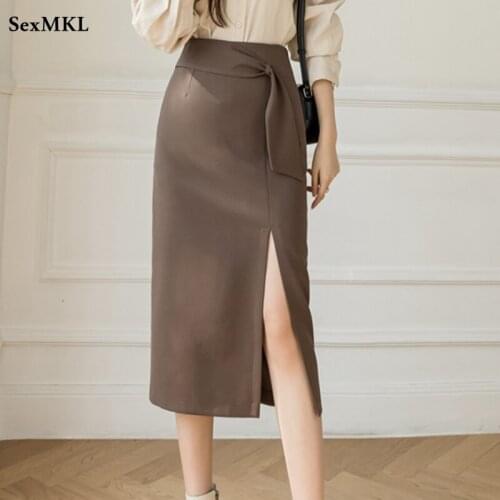 Elegant Bodycon Long Skirt Women 2021 Korean Fashion High Waist Skinny Black Skirt Autumn Winter Sexy Slim Y2k Pencil Midi Skirt