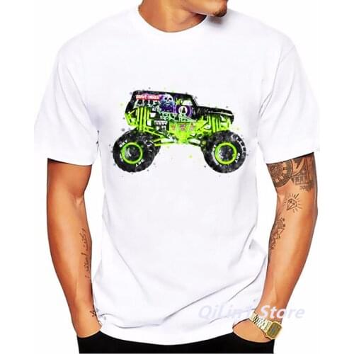 Watercolor Monster Truck Grave Digger Art Print T Shirt Men Clothes 2021 Funny Cool Tee Shirt Homme Harajuku Shirt Summer Tops