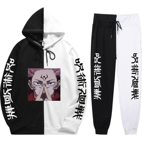 Summer Man New 2 Pieces Sets Anime Jujutsu Kaisen Print Fashion Soft Patchwork Thin Hoodie+Patchwork Pants Hot Sale