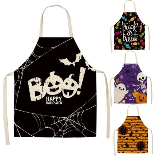 Pumpkin Witch Horror Happy Halloween Kitchen Aprons for Woman Man Home Cooking Baking Shop Cleaning Cotton Linen Apron