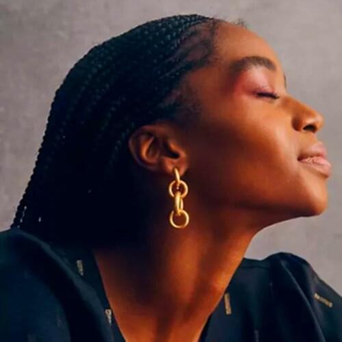 Brass With 18K Gold Geo Chained Dropping Earrings Punk Party T Show Gown Runway Rare South Korean Japan Boho Hiphop Top Rare