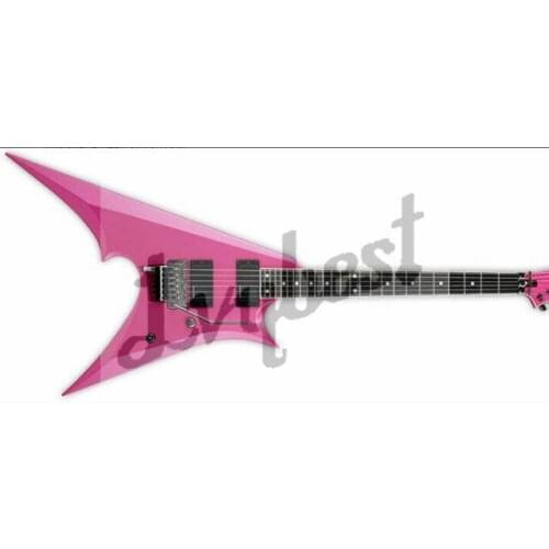 Lvybest electric guitar customized neck and headstock shape,green metalic color,black hardware,special body like pink guitar