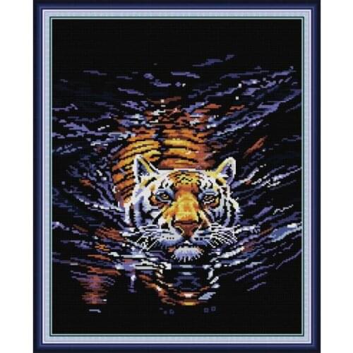 Tiger in water 2 cross stitch kit aida 14ct 11ct count printed canvas stitches embroidery DIY handmade needlework