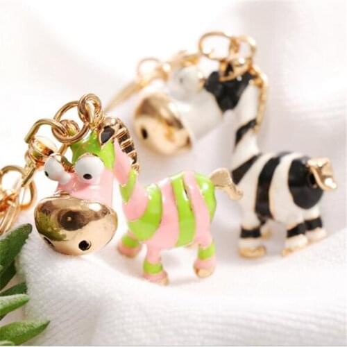 New Arrival Pink Black Color Crystal Zebra Women Keychain Key Chain Ring Gold Plated Pendant Women Handbag wholesale