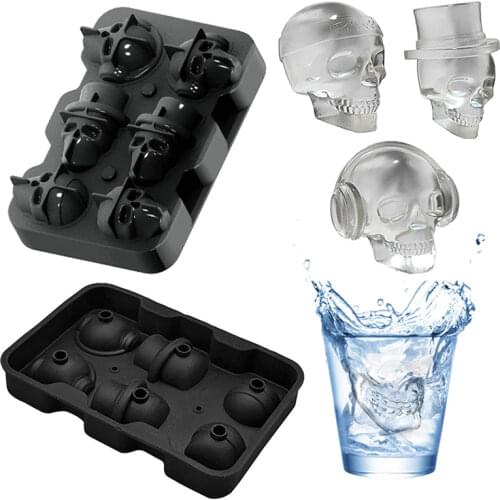 New 3D Skull Ice Cube Maker Mold Silicone Forms for Ice DIY Ice Cubes Tray Mould for Whiskey Cocktails Freezing Bar Accessories