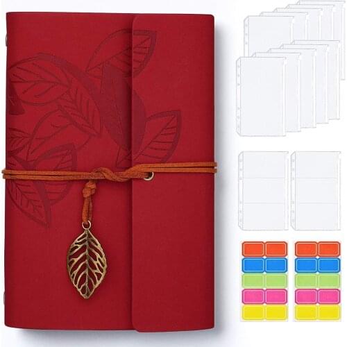 15Pcs A6 PU Leather Binder Cover with 10pcs Binder Pockets/2 Binder Cards/2 Label Stickers for Cash Envelopes Planner Budgeting