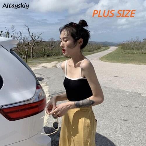 Solid Camis Women Summer All-match Korean Style Plus Size Streetwear Popular Hot Skinny Ulzzang Female Top Bodycon Ins Leisure