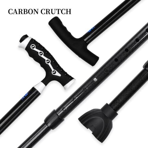 Carbon Walking Stick Flashlight Telescopic-Crutch Folding Elderly Cane Adjustable With Comfortable T Handle