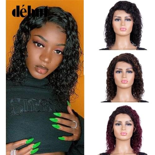 Debut Kinky Curly Lace Front Human Hair Wigs For Women Short Curly Human Hair Wigs P1B/30 Brazilian Curly Wave Lace Part Wigs