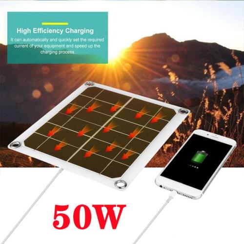 50W Solar Panel Portable Dual USB 5V 2A Battery Charger Solar Cell Board Car Charger For Phone RV Car Boat Yacht Camping