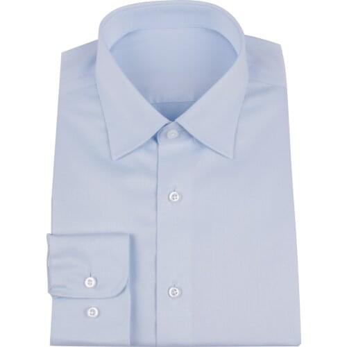 100s 2-ply Luxury Dress Shirt Custom 100% Cotton Light Blue Business Shirts 100s Two-Ply Wrinkle Free Tailored Men Shirts Luxe