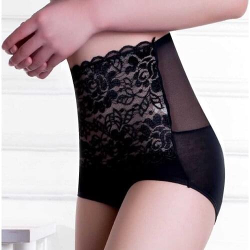 Sexy high waist abdomen underwear Womens bamboo fiber high waist hip shaping body underwear lace large size womens underwear