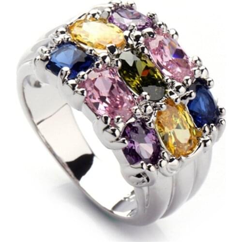 SHUNXUNZE charm Engagement wedding rings for men and women Pink Peridot Morganite Blue Purple Cubic Zirconia Rhodium Plated R141