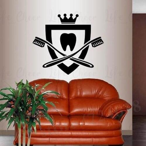 Dental Center Wall Murals Teeth Brush Vinyl Wall Sticker Clinic Dental Store Decoration Crown Design Wall Decal AC402