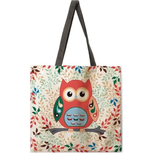 Cartoon Owl Printed Shopping Bag Lady Handbag Shoulder Large Capacity Handbag Lady Tote Bag
