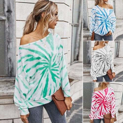WomenS T-Shirt Autumn and Winter Contrast Color Tie-Dye Bat Sleeve T-Shirt Casual Loose Long Sleeve Top