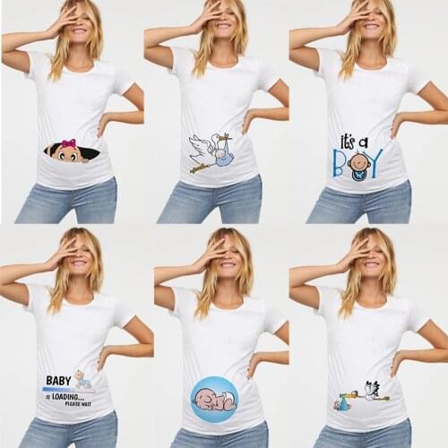 Women Maternity Clothing Pregnant T Shirt Funny Top Cute Baby Print O-Neck Short Sleeve Pregnant Tops Pregnancy Shirt