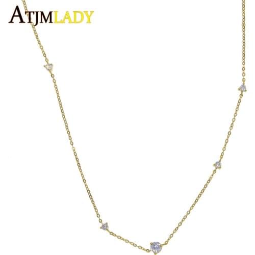 2020 New 5pcS Cz Station Statement Women Pendant Necklace 100% 925 SterlinG Silver 35+10cm Cz Choker Necklace Chain Jewelry