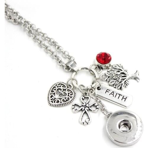 1PC Faith Pendant Necklace Cross Family Tree Snap Necklace 18mm Snap Jewelry Gift Collar