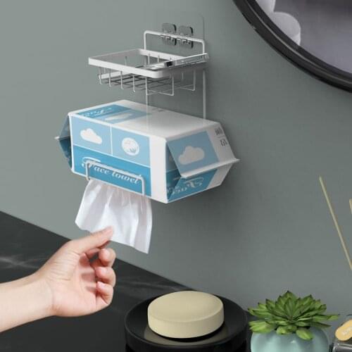 2Tier Metal Bathroom Tissue Storage Rack Wall Shelf Punching-free Wall Phone Stand Paper Roll Organizer Holder Soap Drainer Rack