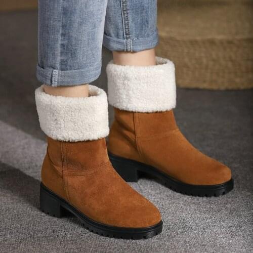 2021 Winter Plush Snow Boots Faux Suede Women Boots Comforty Low Heel Ankle Boots Slip On Woman Shoes Black Brown Wine Red