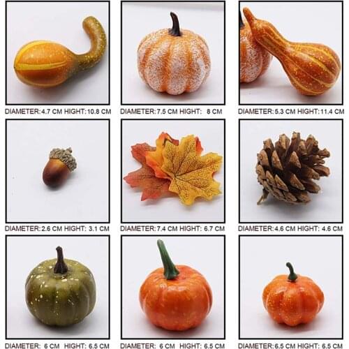 3D 50Pcs Fall Harvest Decor Prop Artificial Pumpkin Gourd Acorn Berries Maple Leaf Artificial Pumpkin Craft Simulation Halloween