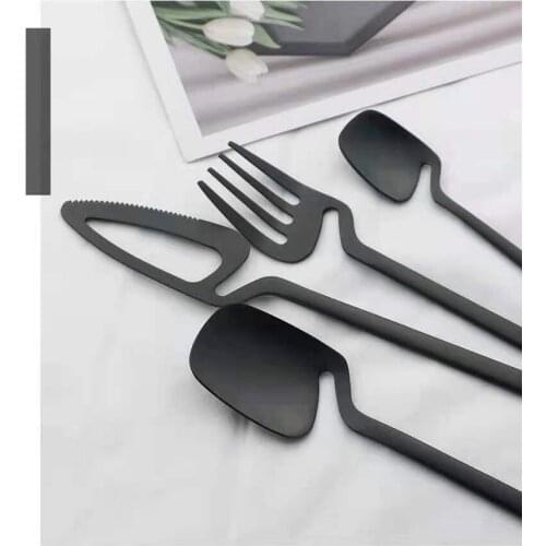 4pcs Upscale Black Dinnerware Set Stainless Steel Tableware Set Knife Fork Coffee Spoon Flatware Set Dishwasher Safe Cutlery Set