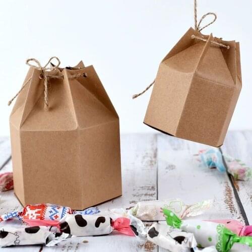 50pcs New design small Kraft package cardboard paper box,lantern hexagon craft gift candy box wedding gift packaging craft box