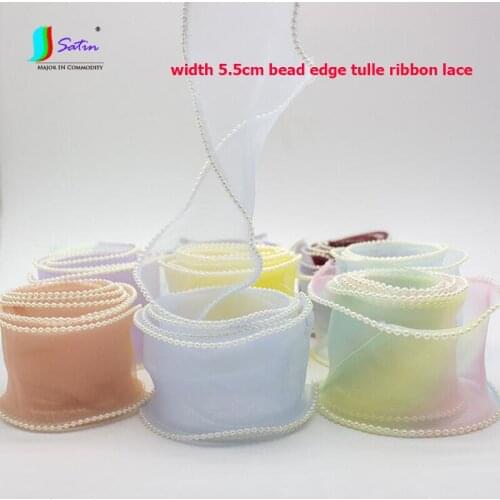 50 Yards Width 55mm Pearl Edge Ruffled Colorful Ribbon Wave Flower Gift Box Packaging Bow Tulle Decoration Chiffon Lace