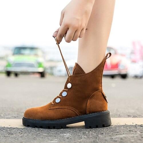 European rivets button chelsea boots women lace up suede leather ankle boots oxford thick heel platform winter boots women y777