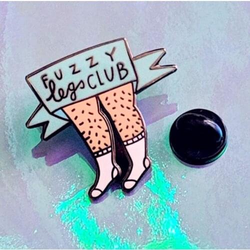 Fuzzy Legs Club No Shave Hairy Legs Feminist Brooch Pins Enamel Metal Badges Lapel Pin Brooches Fashion Jewelry Accessories