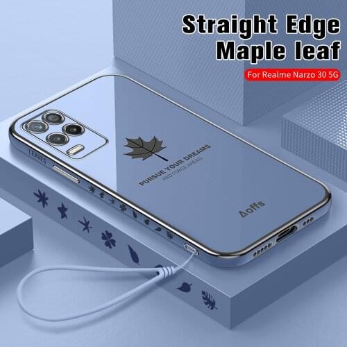 For Oppo Realme Narzo 30 5G Cases Soft TPU plating Maple leaf Square protective Back Cover For realme 7 8 5g GT Neo V15 V13 v5
