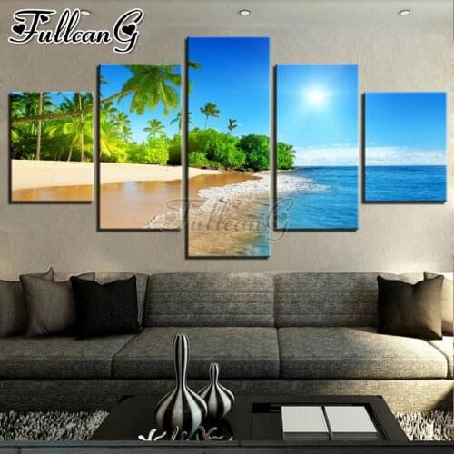 FULLCANG Seaside spring landscape 5 piece diy diamond painting full square round drill mosaic embroidery sale home decor FC3532