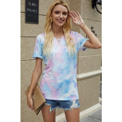 Women Summer Tees Gradient Tie-dye Short Sleeve T-shirt Printed Casual Loose Top Homewear Streetwear Plus Size S-XXL