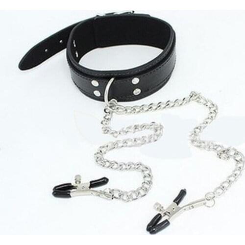 Hot Sexy Exotic Apparel PU Leather Collar with Nipple Clamps Slave Collar Sex Bondage Sexy Products Exotic Accessories