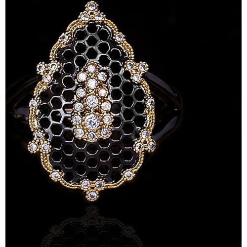 Exquisite 925 Silver Black Gold Two-tone Micro-inlaid Ring Retro AAAA Zircon Hollow Design Ring Party Jewelry Rings for Women