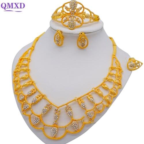 Jewelry Sets Dubai Gold 24K For Women Bridal Luxury Necklace Earrings Bracelet Ring Set Indian African Wedding Ornament Gifts